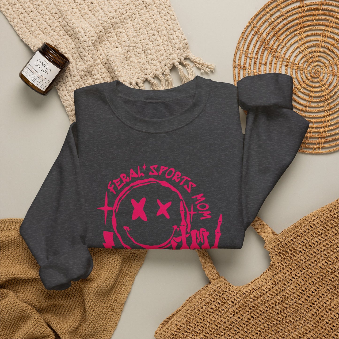 Feral Sports Mom Crewneck Sweatshirt — Edgy Pink Graphic Mom Sweater
