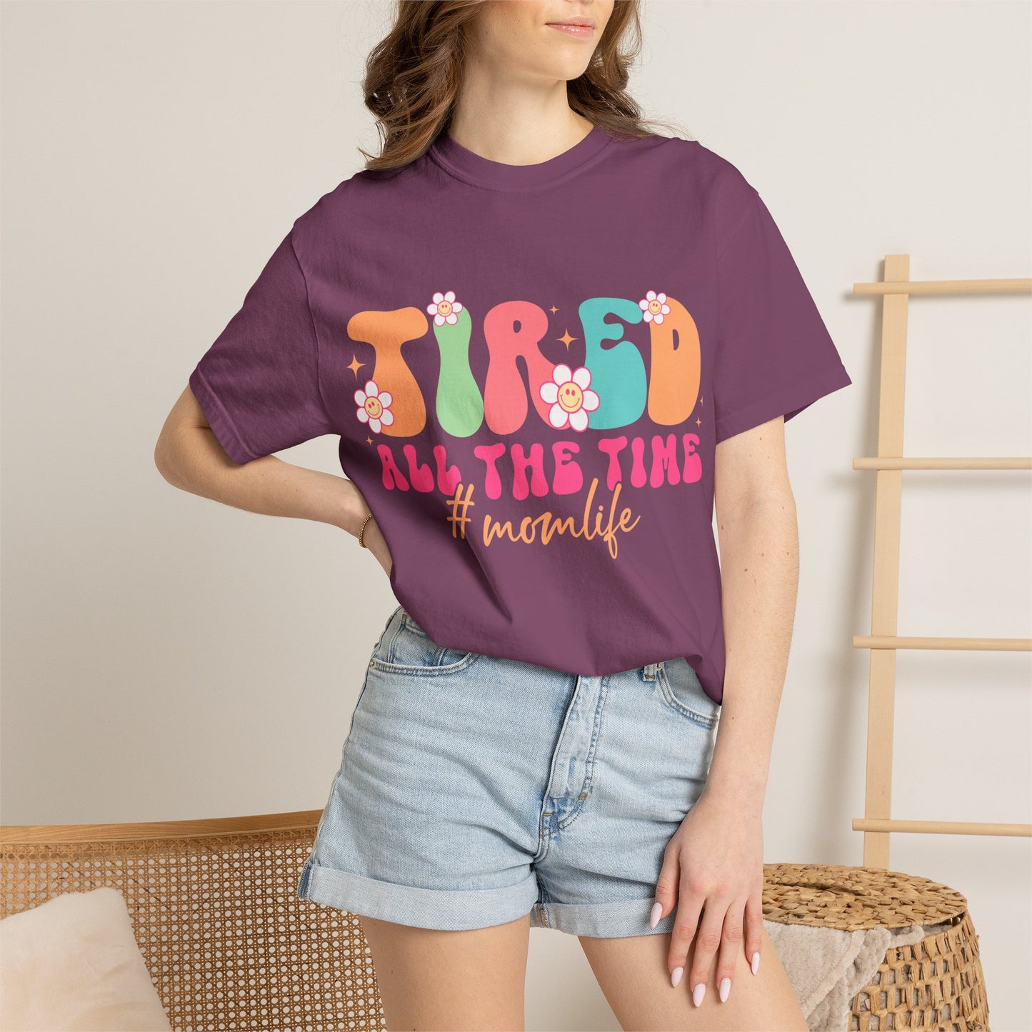 Tired All The Time Momlife T-Shirt — Retro Floral Graphic Tee
