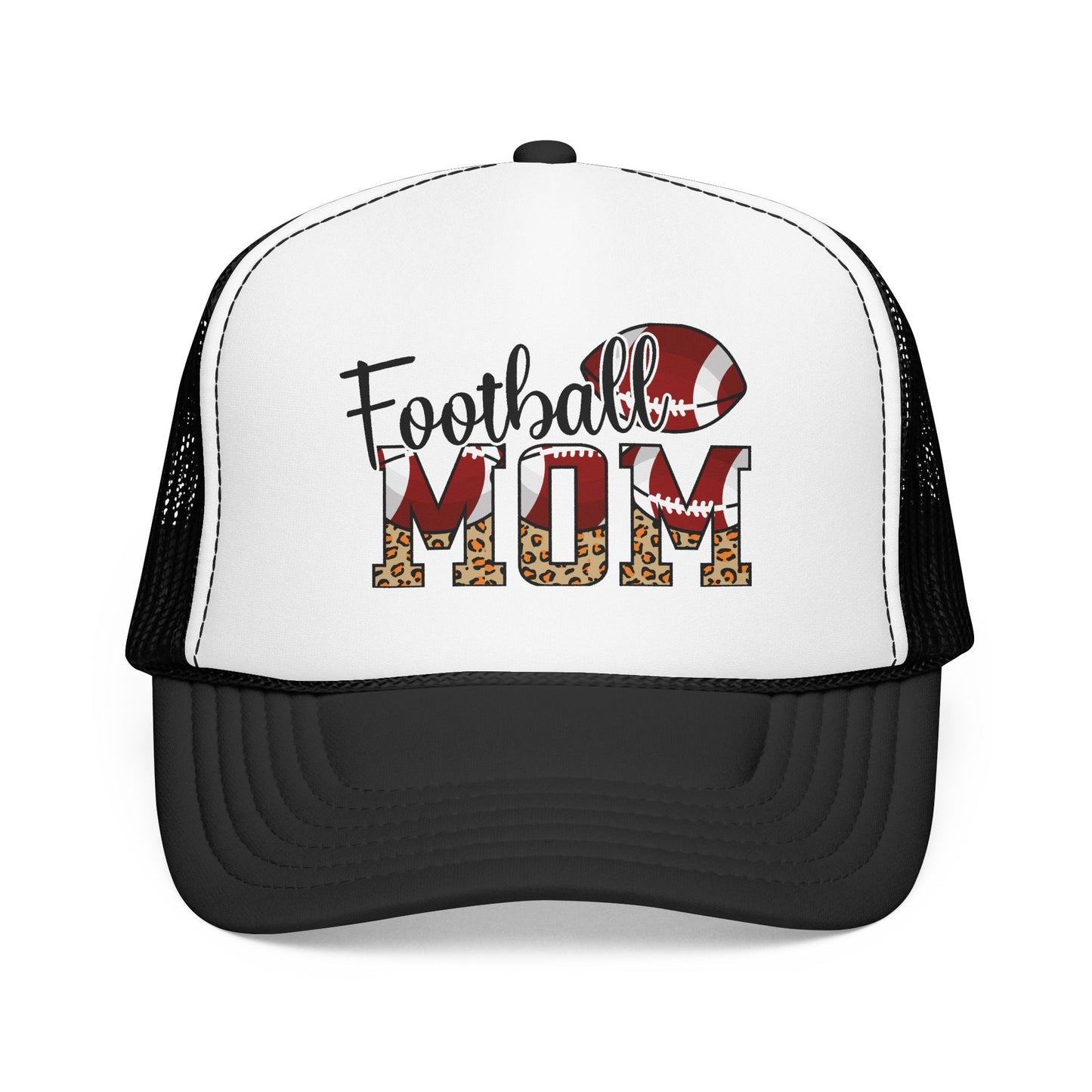 Football Mom Trucker Hat — Leopard Print Graphic Foam Cap for Game Day