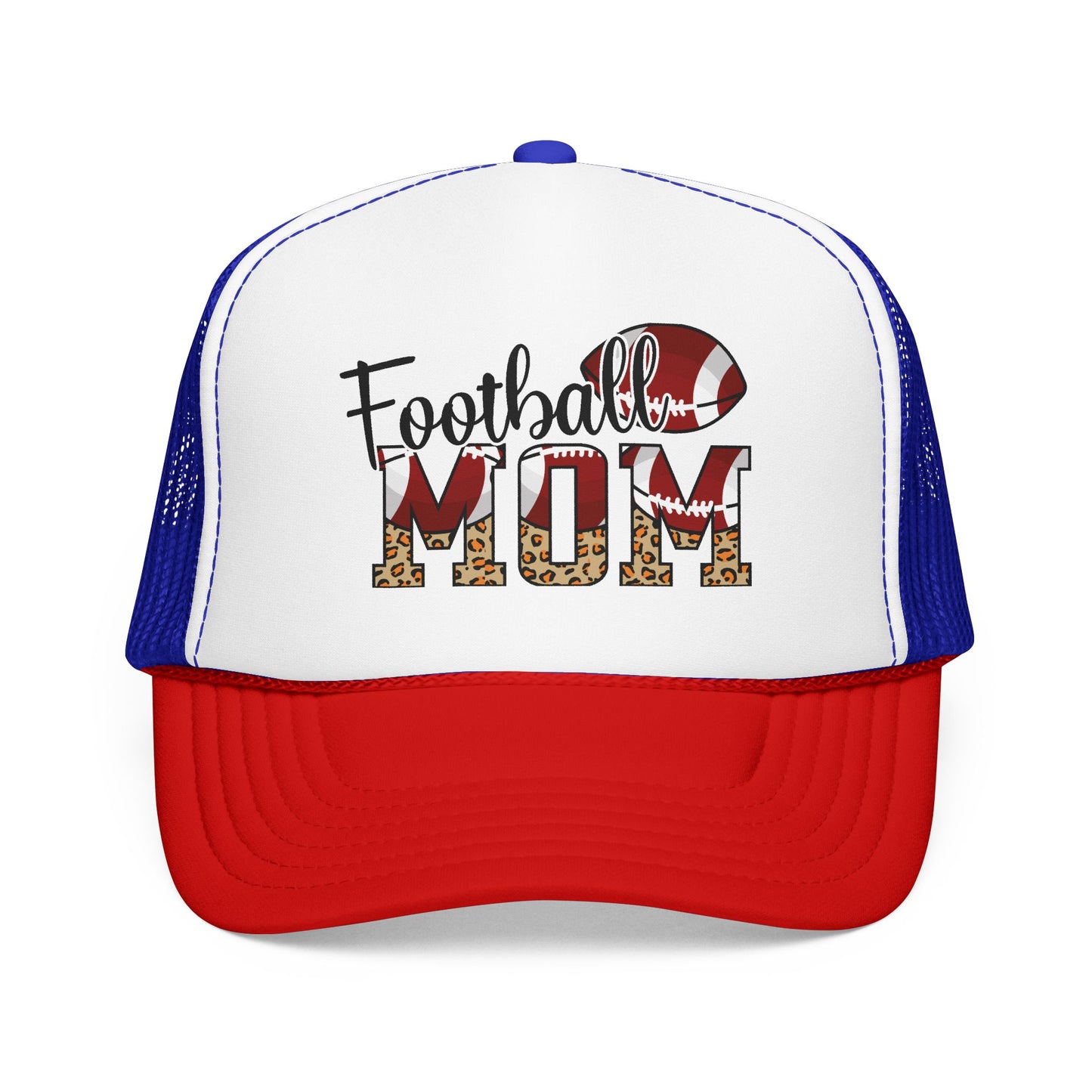 Football Mom Trucker Hat — Leopard Print Graphic Foam Cap for Game Day