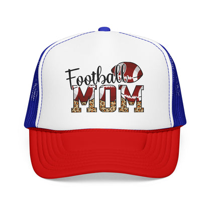 Football Mom Trucker Hat — Leopard Print Graphic Foam Cap for Game Day