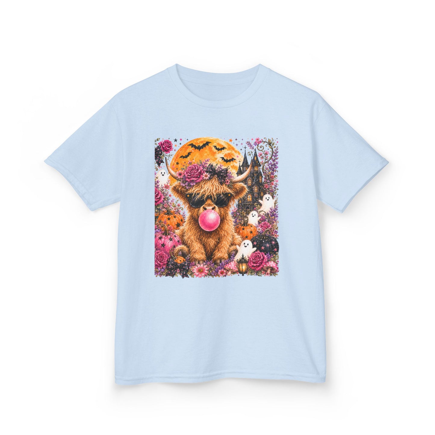Kids Highland Cow Bubblegum Tee — Cute Scottish Calf Graphic Shirt for Toddlers