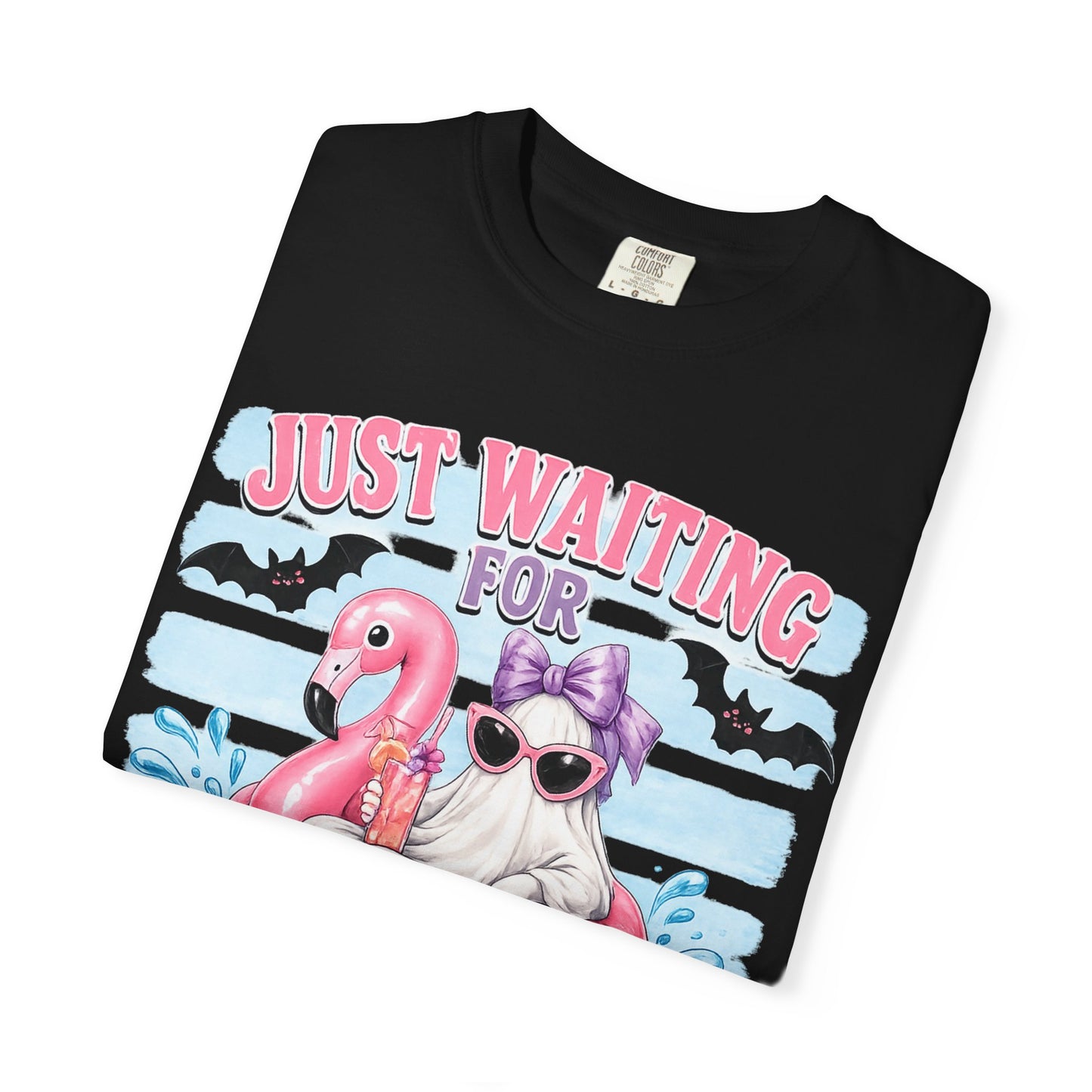 Halloween Flamingo T-Shirt — "Just Waiting for Halloween" Cute Spooky Summer Vibe
