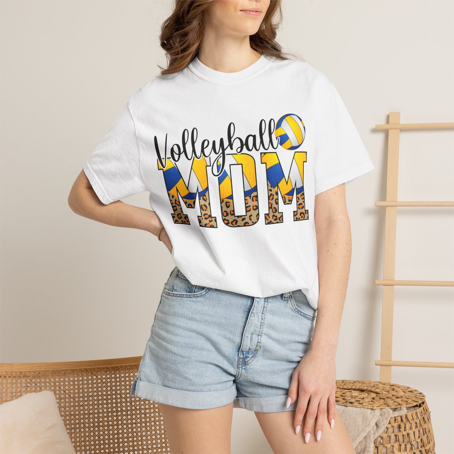 Volleyball Mom T-Shirt — Leopard Print & Ball Graphic