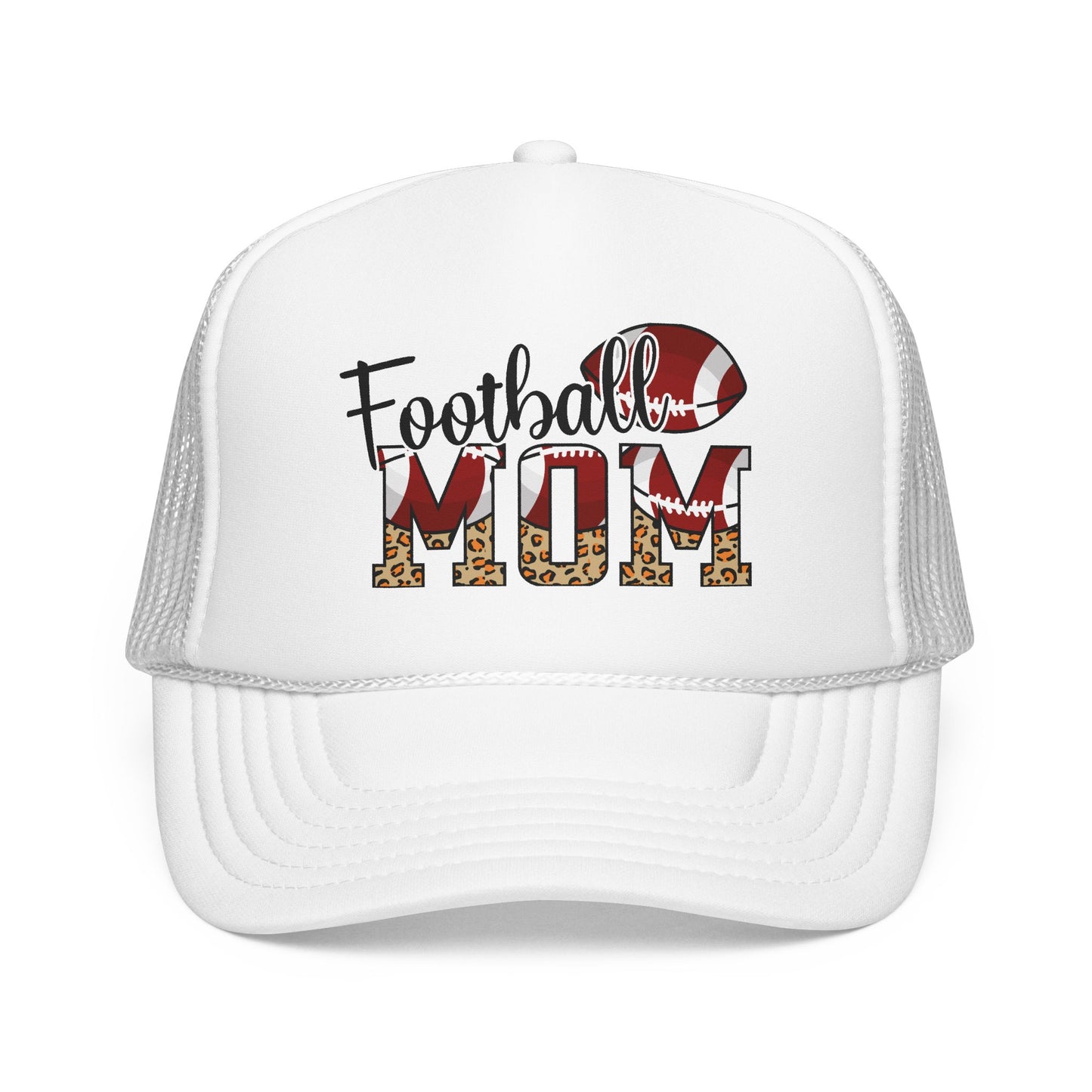 Football Mom Trucker Hat — Leopard Print Graphic Foam Cap for Game Day
