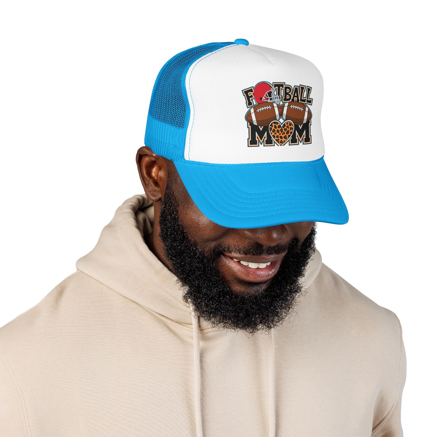 Football Mom Trucker Hat – Leopard Heart Game Day Foam Cap