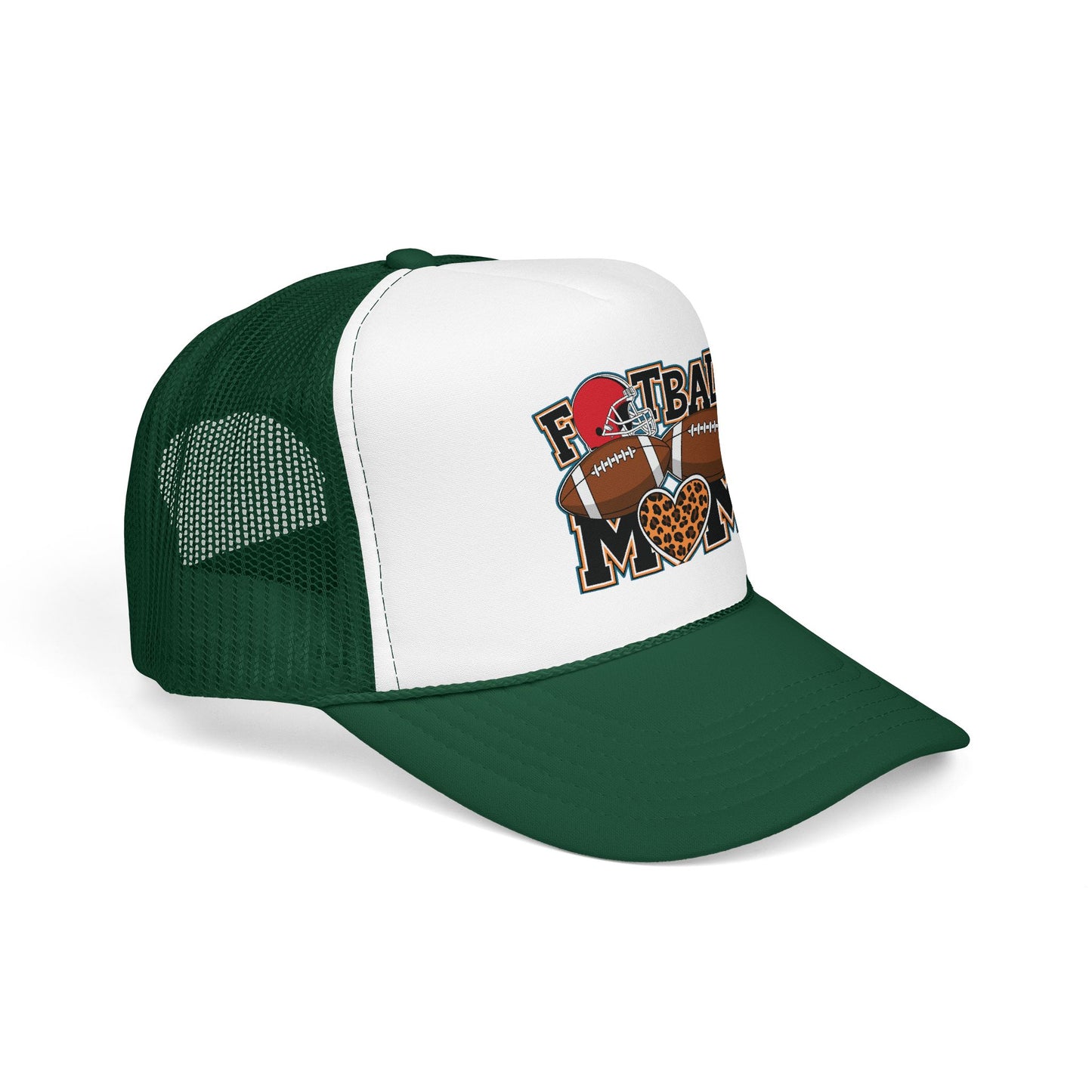 Football Mom Trucker Hat – Leopard Heart Game Day Foam Cap