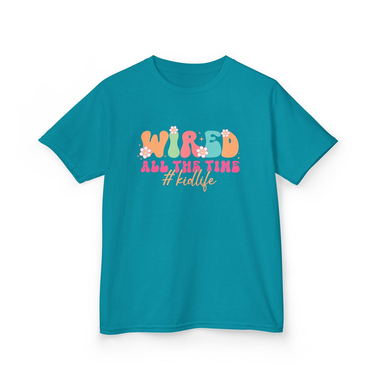 Kids Tee — "Wired All The Time" Bright Retro Graphic