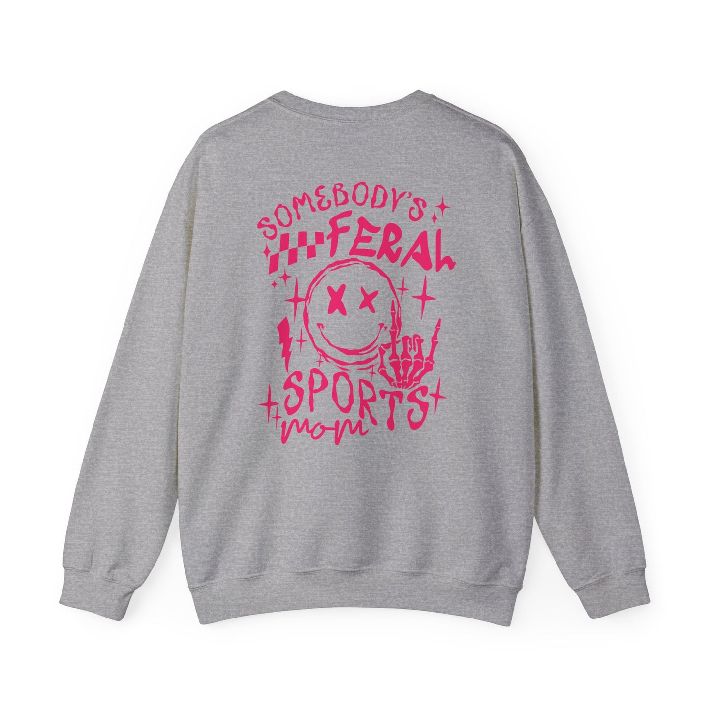 Feral Sports Mom Crewneck Sweatshirt — Edgy Pink Graphic Mom Sweater