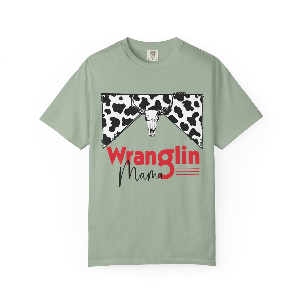 Wranglin Mama T‑Shirt — Cowprint Western Graphic Tee