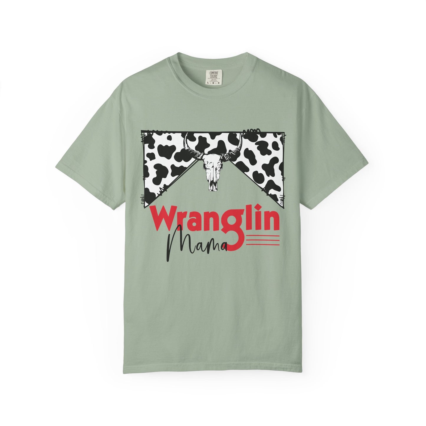 Wranglin Mama T‑Shirt — Cowprint Western Graphic Tee