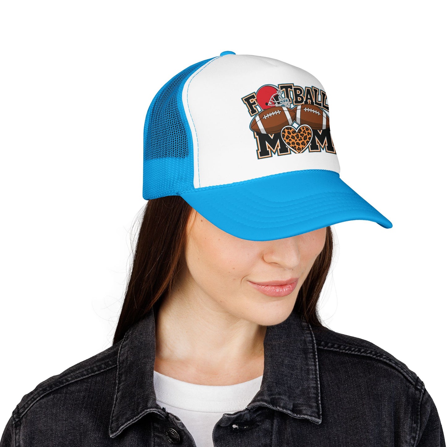 Football Mom Trucker Hat – Leopard Heart Game Day Foam Cap