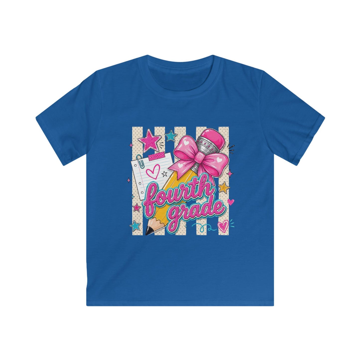 Fourth Grade Kids Tee — Cute Pink Bow & Pencil Back-to-School Shirt