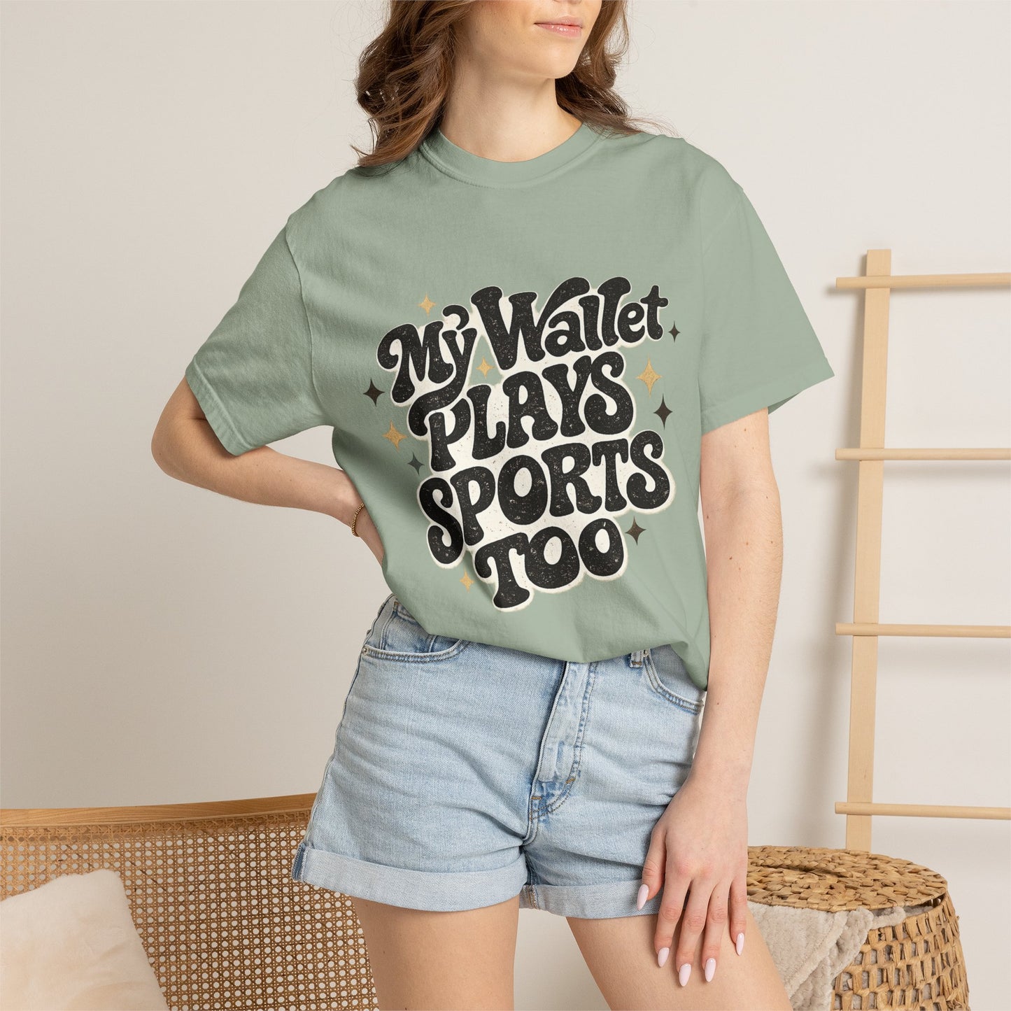 My Wallet Plays Sports Too T-Shirt — Funny Retro Script Tee for Sports Fans