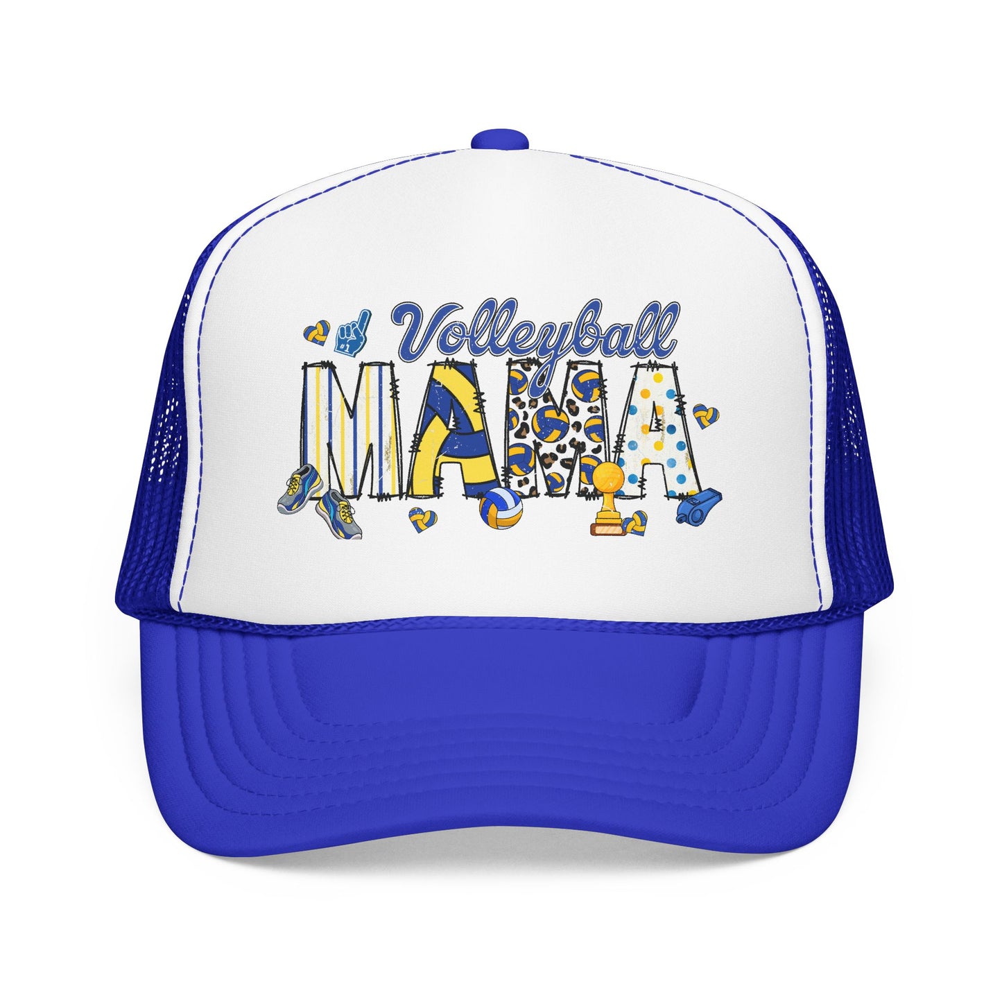 Volleyball Mama Trucker Hat — Blue Foam Mesh Cap for Proud Volleyball Moms