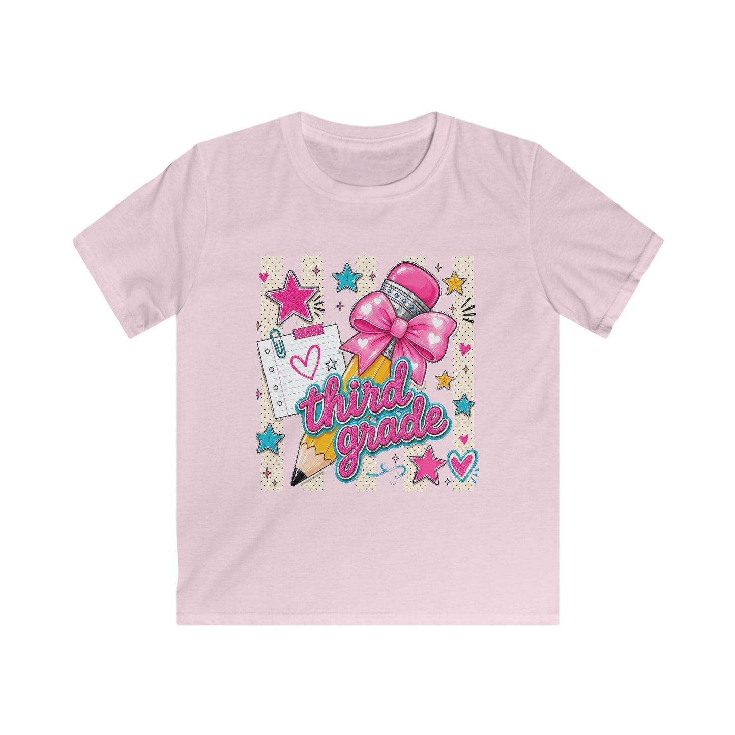 Third Grade Kids Tee — Cute Pink Bow Back-to-School Shirt