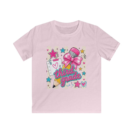 Third Grade Kids Tee — Cute Pink Bow Back-to-School Shirt