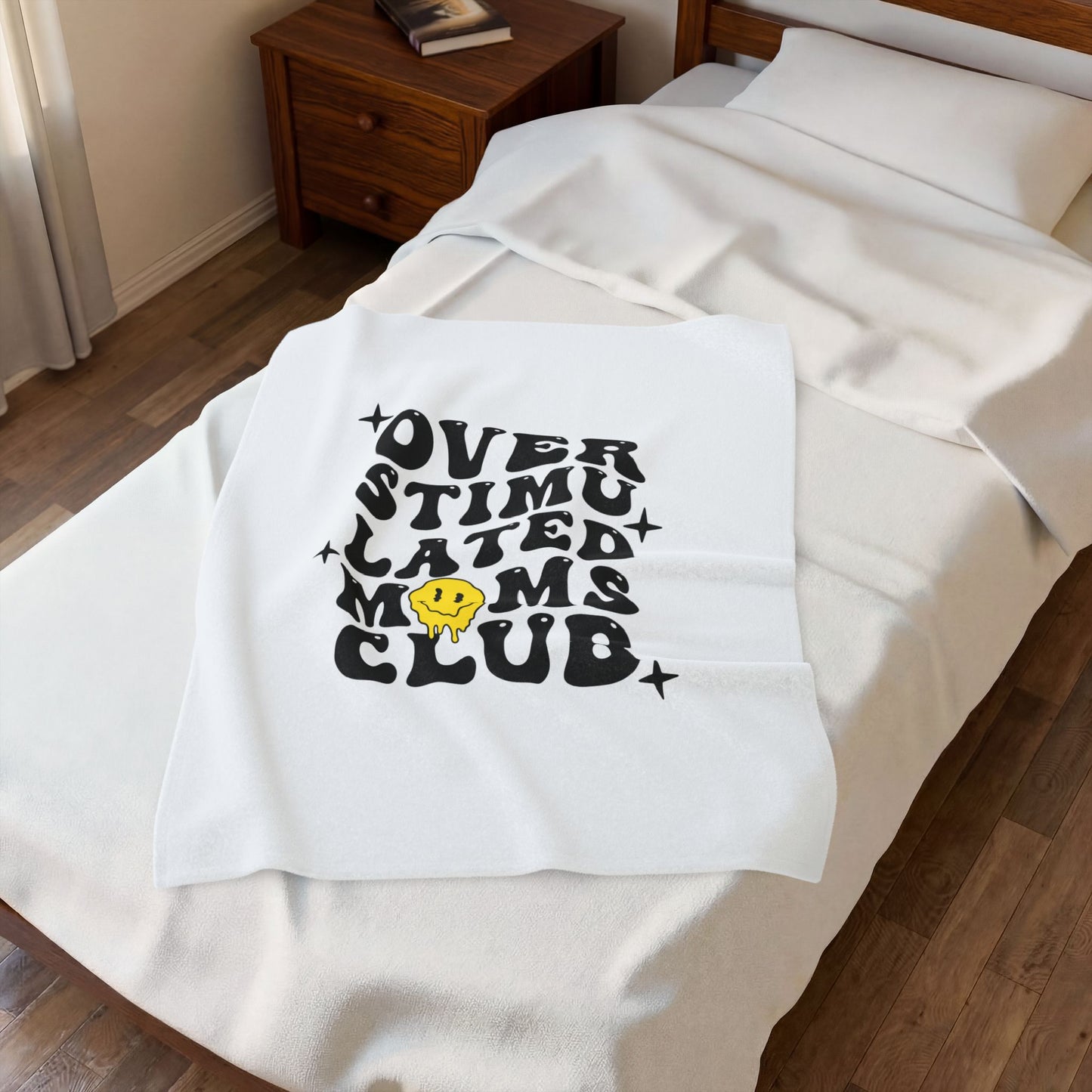 Overstimulated Moms Club Velveteen Plush Blanket — Funny Mom Gift Cozy Throw