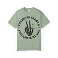 Sarcastic Skeleton Peace Sign T-Shirt — "I've Never Faked A Sarcasm In My Life" Graphic Tee