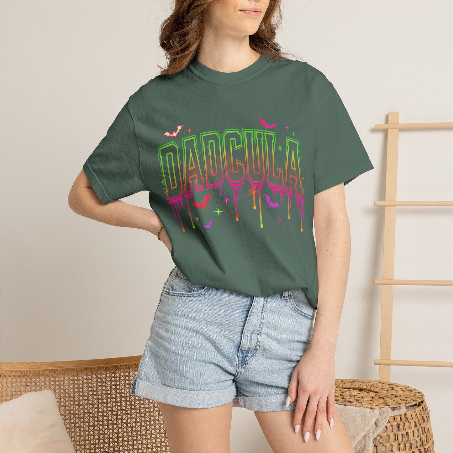 Dadcula Halloween T-Shirt — Neon Drip Vampire Dad Tee