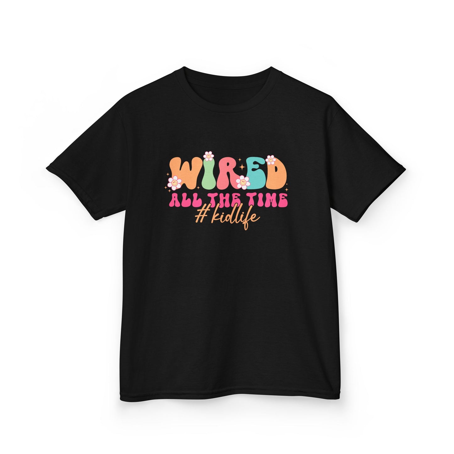 Kids Tee — "Wired All The Time" Bright Retro Graphic