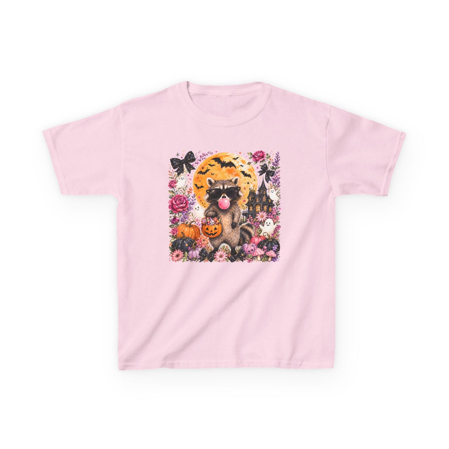 Kids Halloween Cat T-Shirt — Cute Black Cat with Pumpkin & Moon