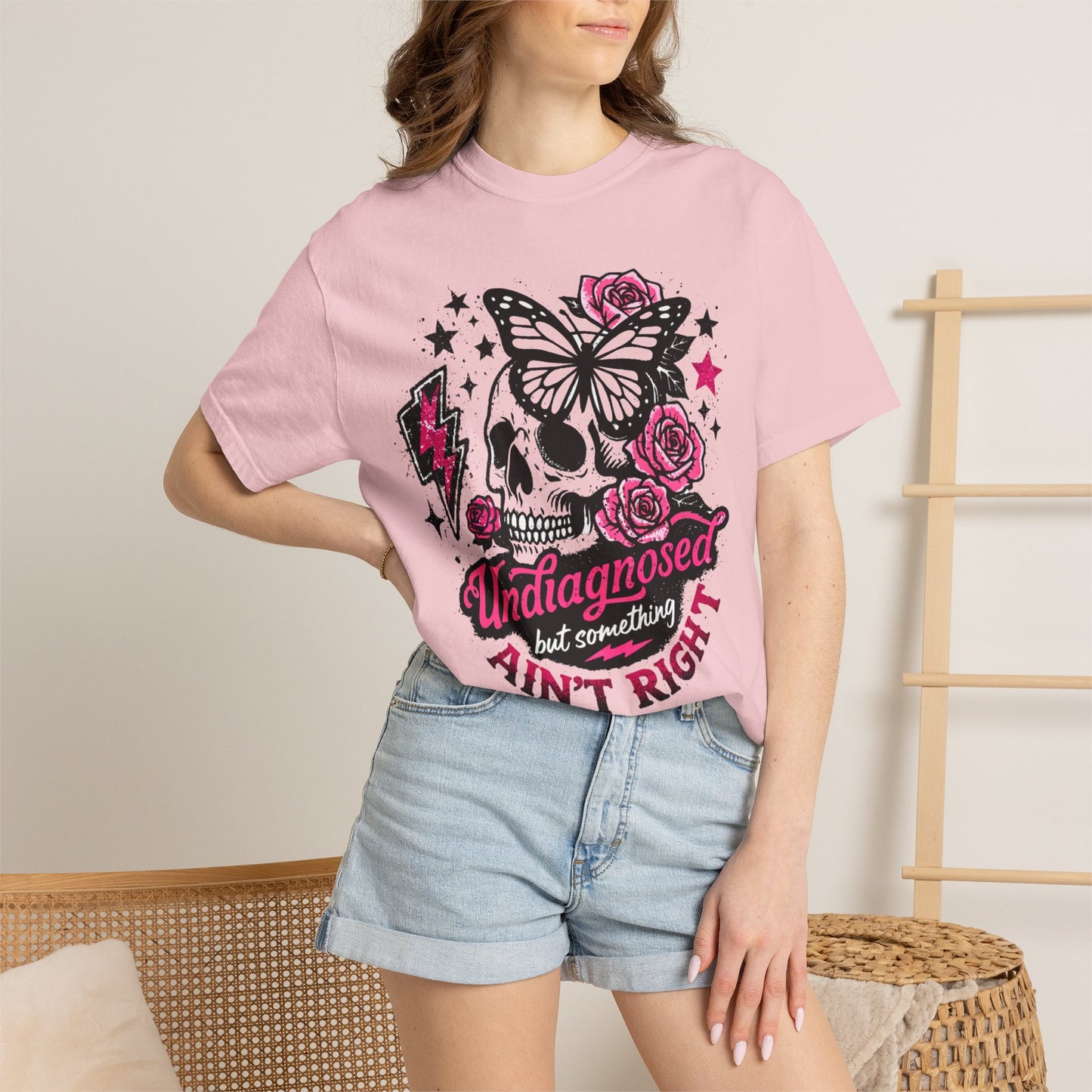 Skull & Roses Tee — "Undiagnosed but Something Ain't Right" Graphic T-Shirt