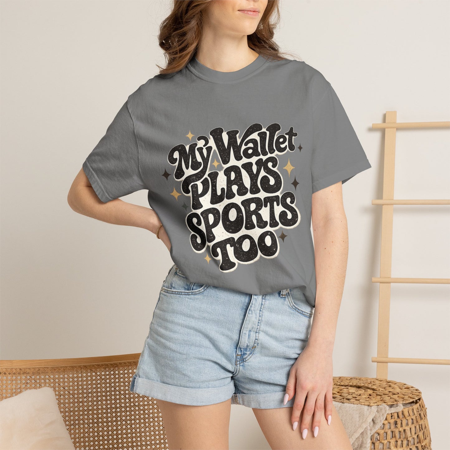 My Wallet Plays Sports Too T-Shirt — Funny Retro Script Tee for Sports Fans