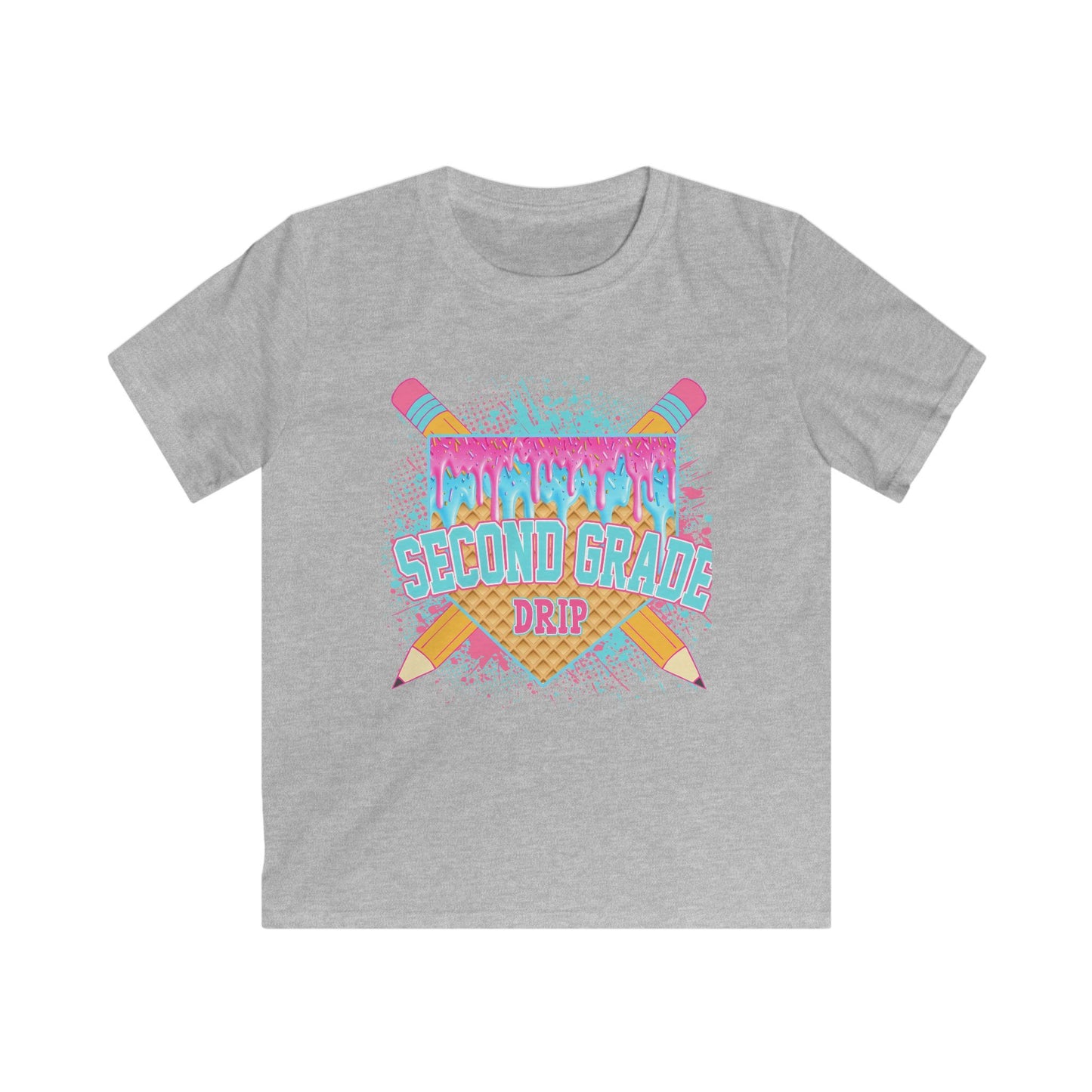 Second Grade Drip Kids T‑Shirt — Colorful Pencil Back‑to‑School Tee