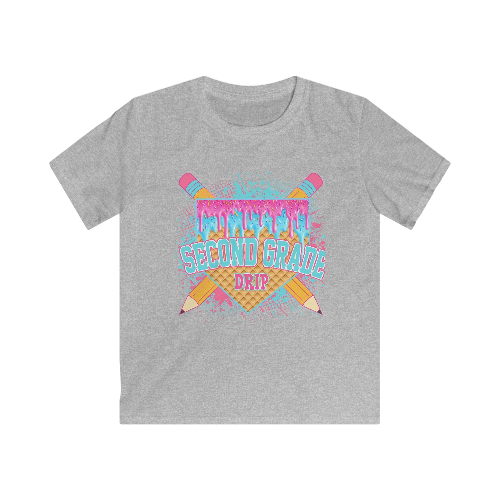 Second Grade Drip Kids T‑Shirt — Colorful Pencil Back‑to‑School Tee