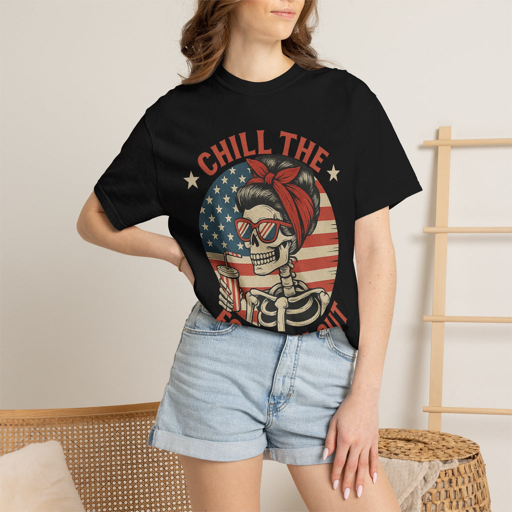 Fourth of July Skeleton Tee — "Chill the Fourth Out" Patriotic Graphic T‑Shirt