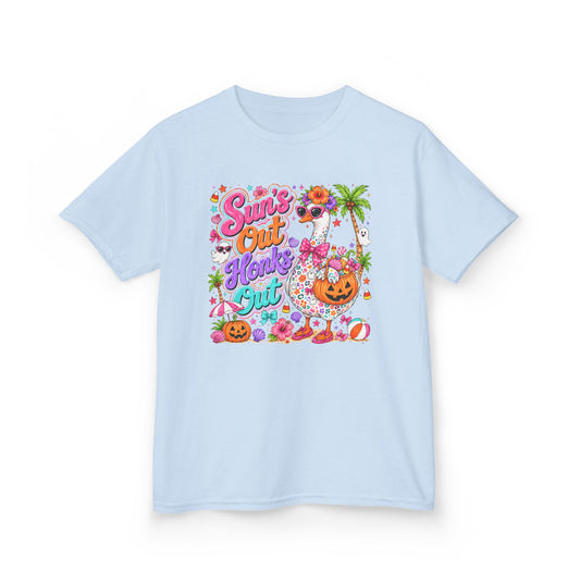 Kids Tee — "Suns Out, Haunt's Out" Tropical Halloween Graphic