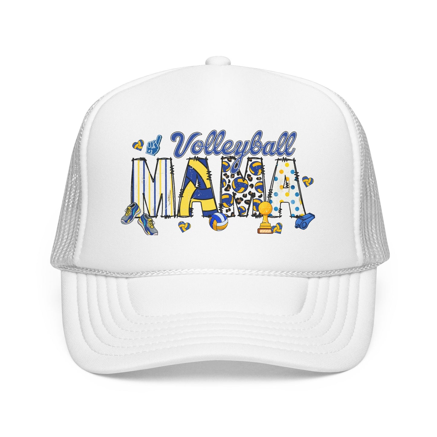 Volleyball Mama Trucker Hat — Blue Foam Mesh Cap for Proud Volleyball Moms