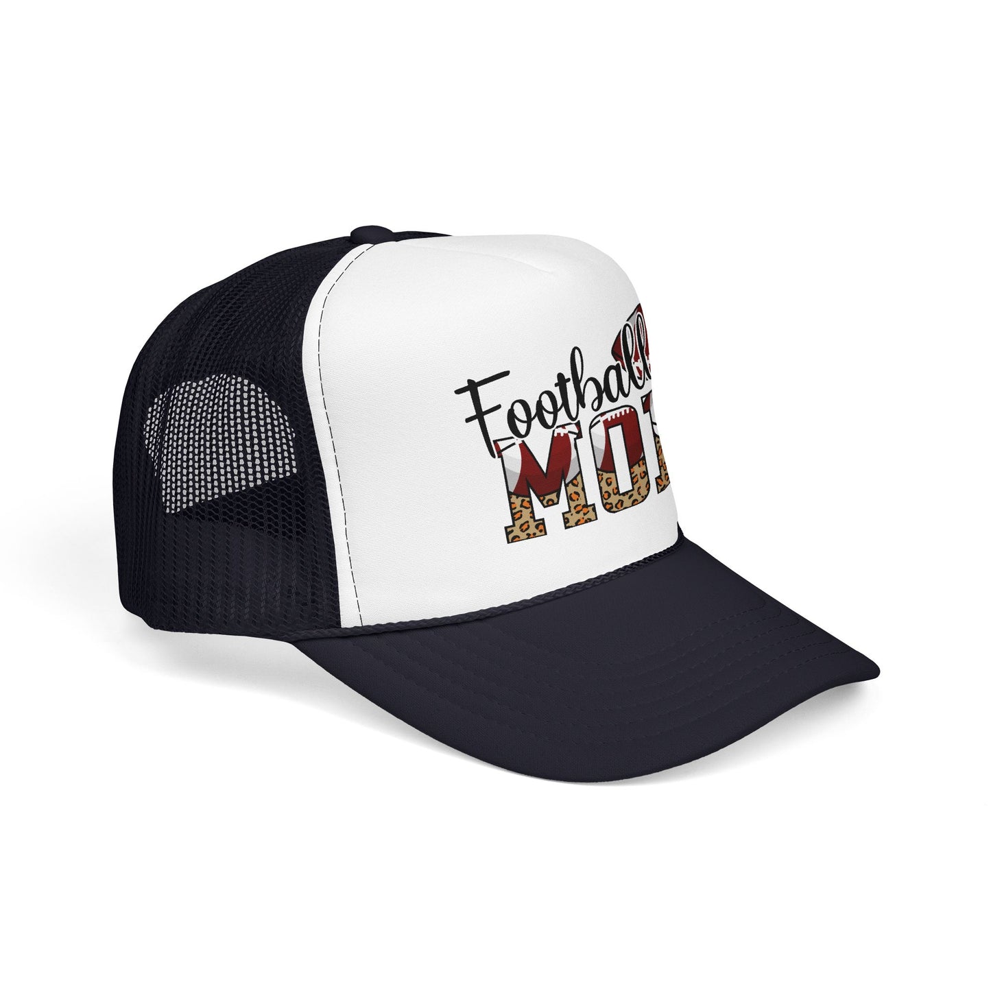 Football Mom Trucker Hat — Leopard Print Graphic Foam Cap for Game Day