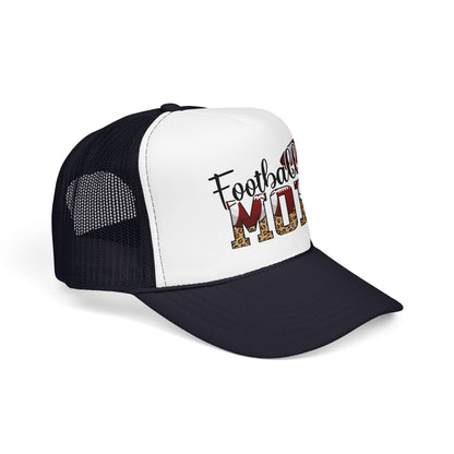 Football Mom Trucker Hat — Leopard Print Graphic Foam Cap for Game Day
