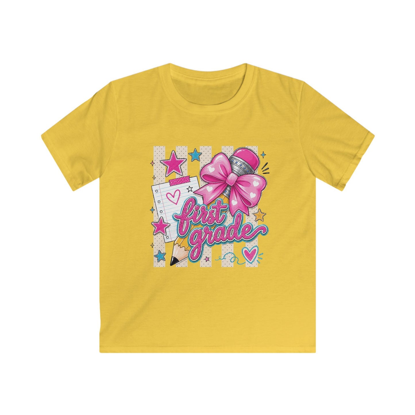 First Grade Kids T-Shirt — Cute Pink Bow Back-to-School Tee
