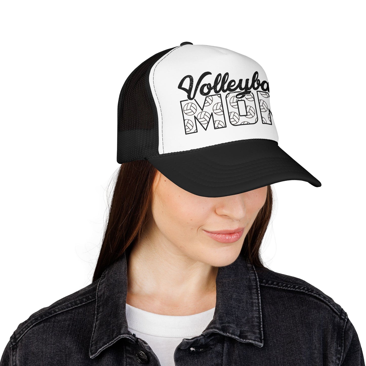 Volleyball Mom Trucker Hat – Foam Mesh Cap with Volleyball Pattern
