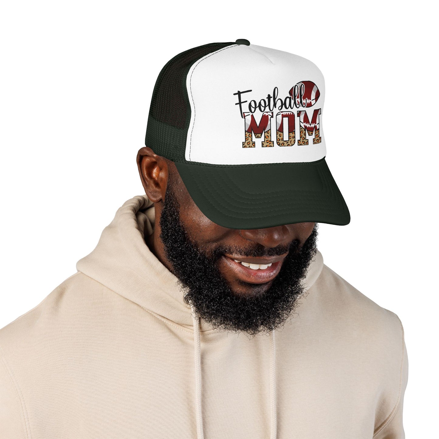 Football Mom Trucker Hat — Leopard Print Graphic Foam Cap for Game Day