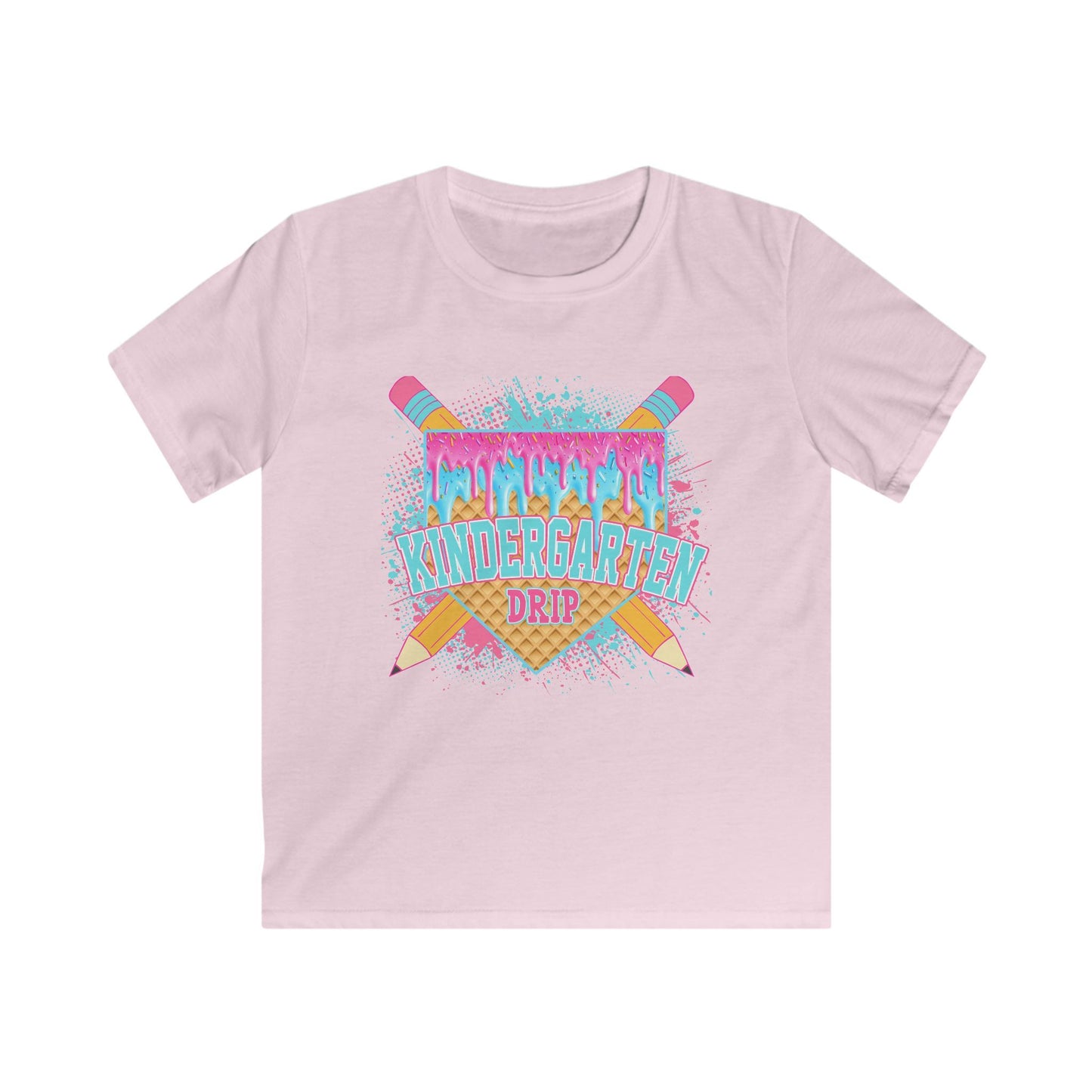 Kindergarten Crew Kids Tee — Colorful Pencil Drip Back-to-School Shirt