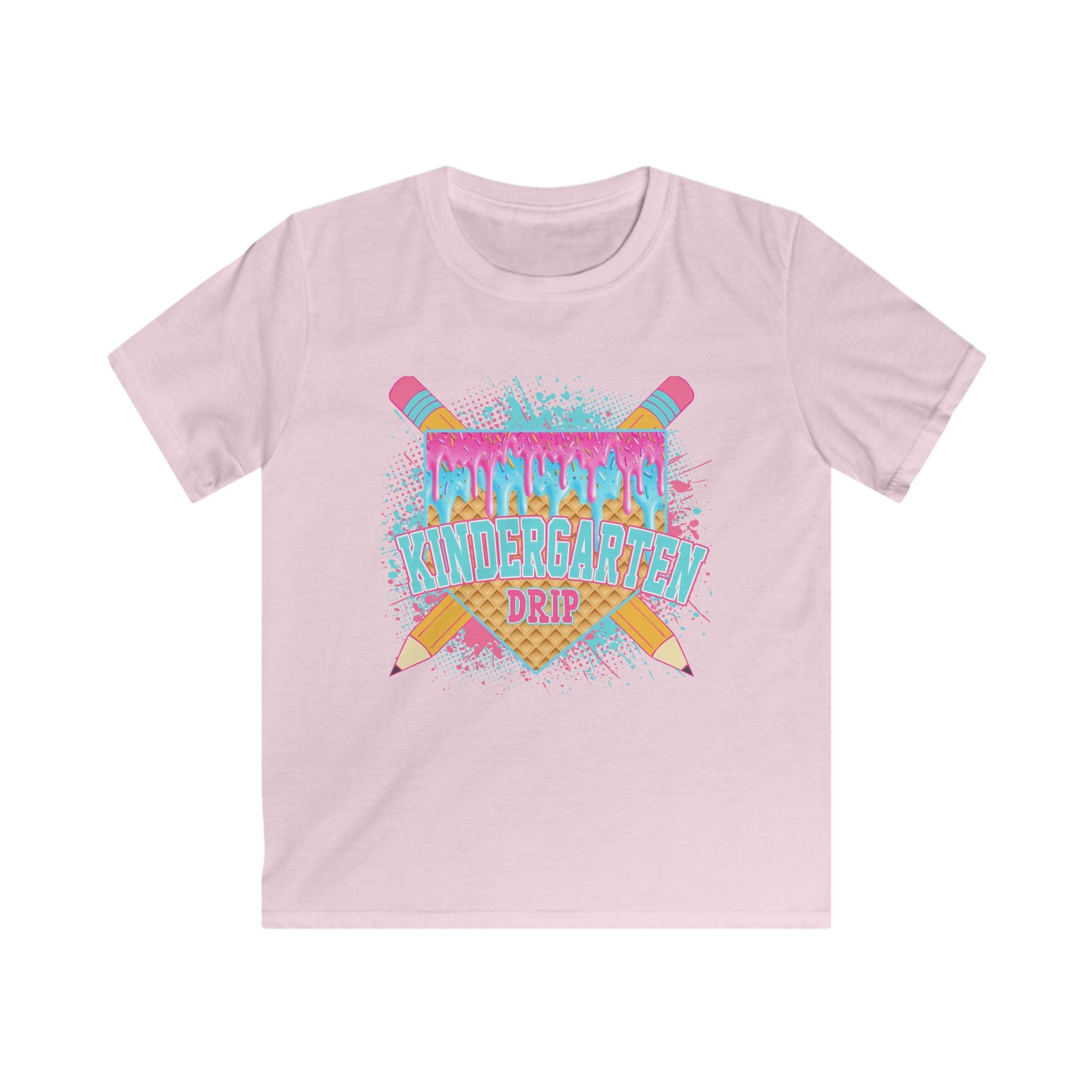 Kindergarten Crew Kids Tee — Colorful Pencil Drip Back-to-School Shirt