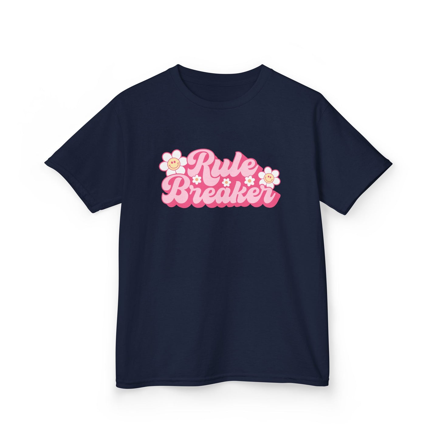 Kids Tee — "Rule Breaker" Pink Retro Flower Graphic