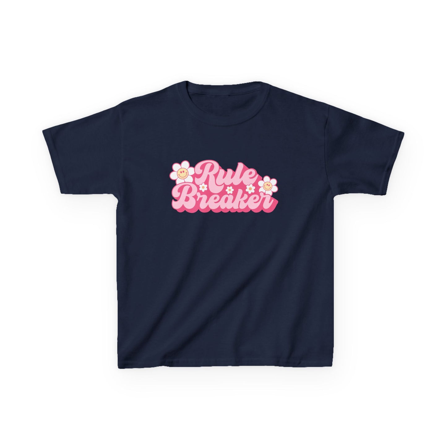 Kids Tee — "Rule Breaker" Pink Retro Flower Graphic