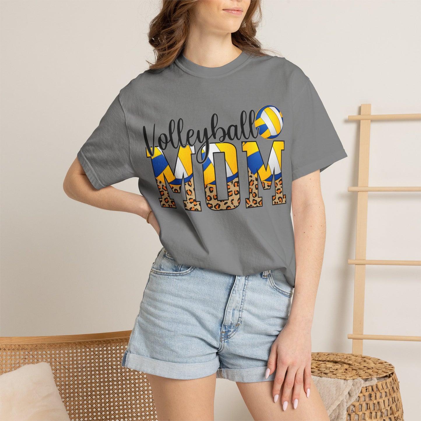 Volleyball Mom T-Shirt — Leopard Print & Ball Graphic