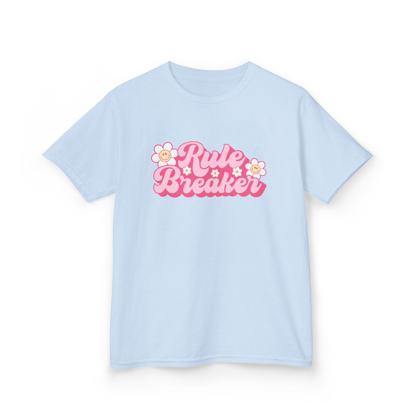 Kids Tee — "Rule Breaker" Pink Retro Flower Graphic
