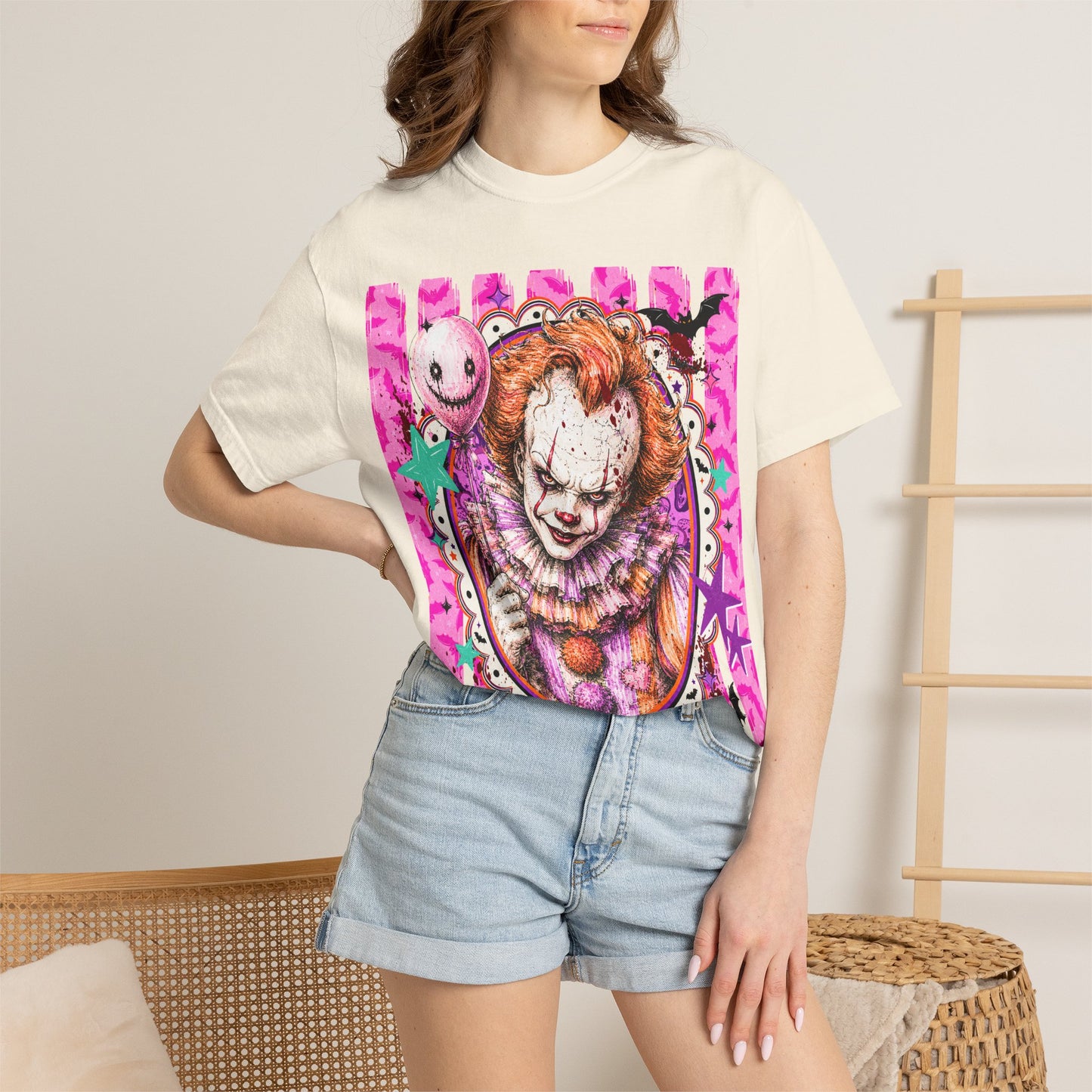 Creepy Clown Portrait T-Shirt — Pink Horror Graphic Tee