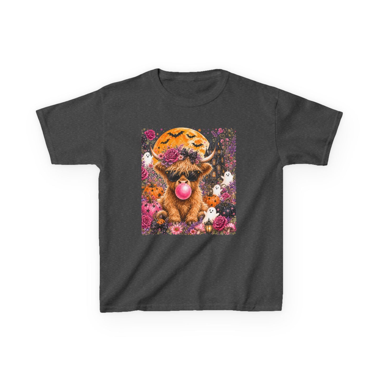 Kids Highland Cow Bubblegum Tee — Cute Scottish Calf Graphic Shirt for Toddlers