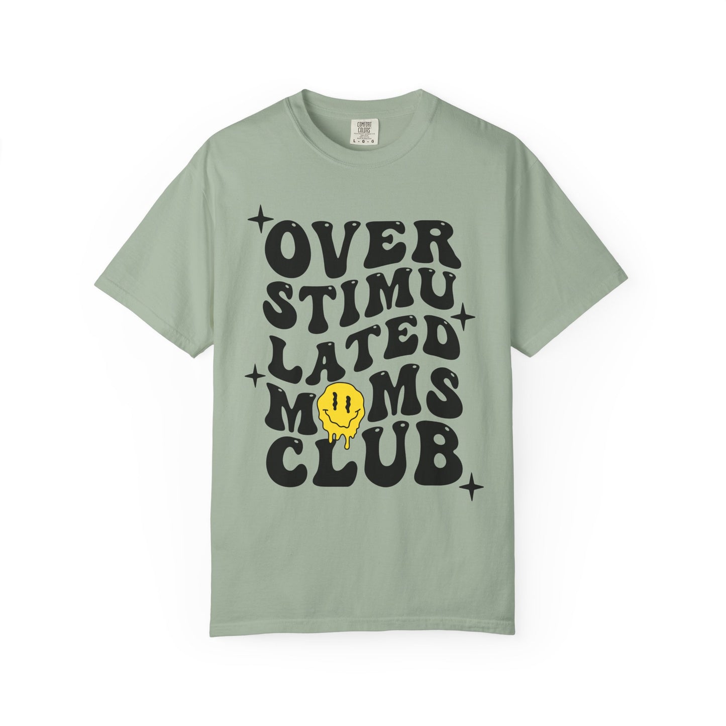 Overstimulated Moms Club T-Shirt — Retro Smile Graphic Tee for Busy Moms