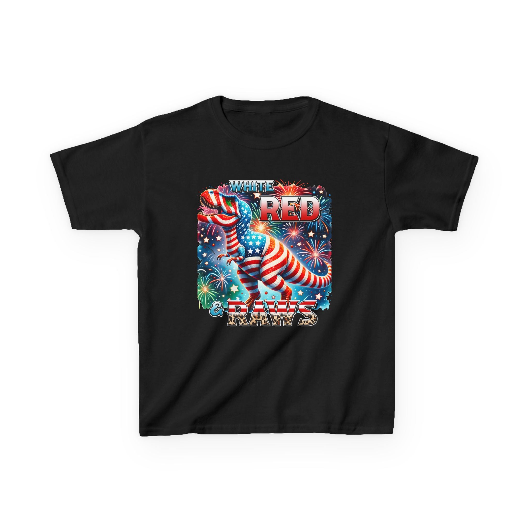 Kids T-Shirt — 'Where Red Paws' Patriotic Dinosaur Tee (4th of July)