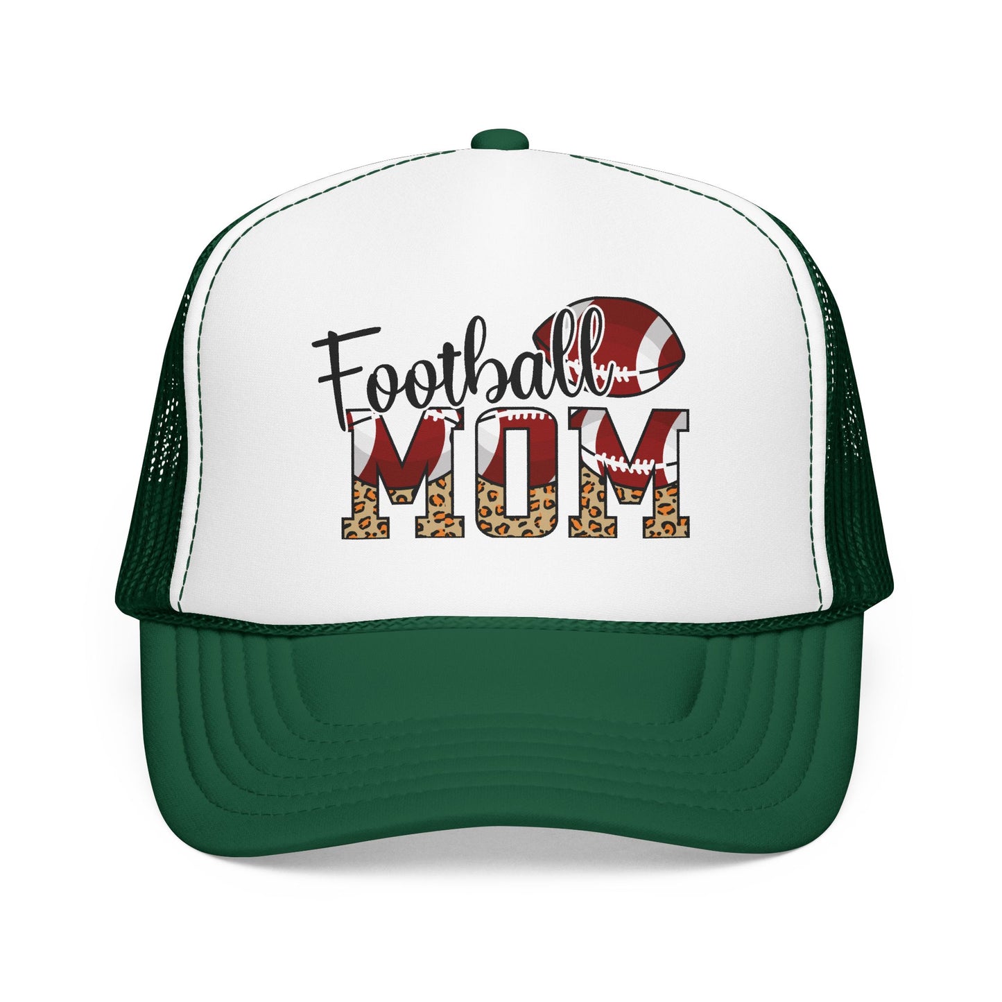 Football Mom Trucker Hat — Leopard Print Graphic Foam Cap for Game Day