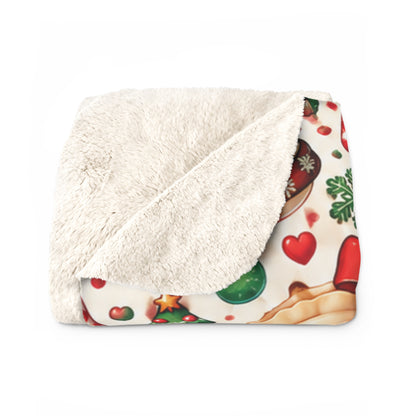 Cute Christmas Dumpling Sherpa Fleece Blanket — Holiday Dim Sum Pattern
